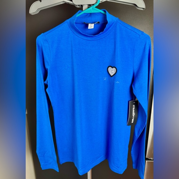 NWT | Karl Lagerfeld | Size XS | Blue Long Sleeve Mock Turtleneck - Picture 1 of 8